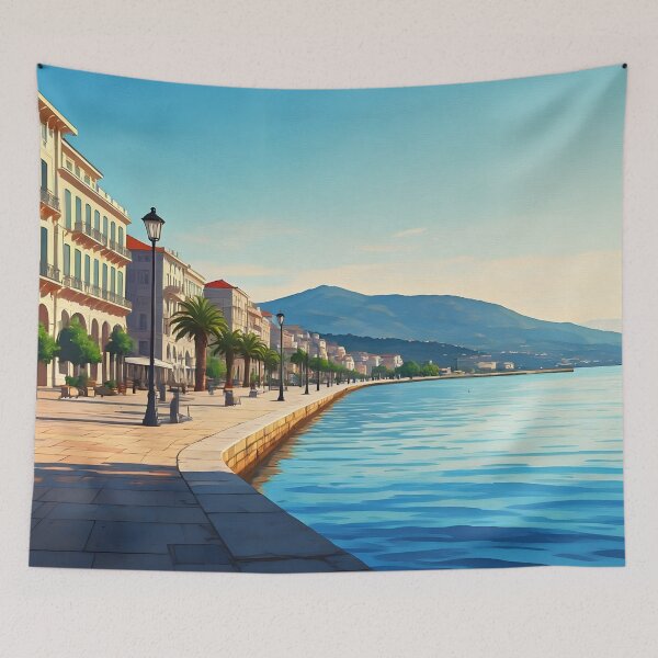 Item preview, Volos Waterfront Promenade: Summer Morning Tranquility designed and sold by LSVart.