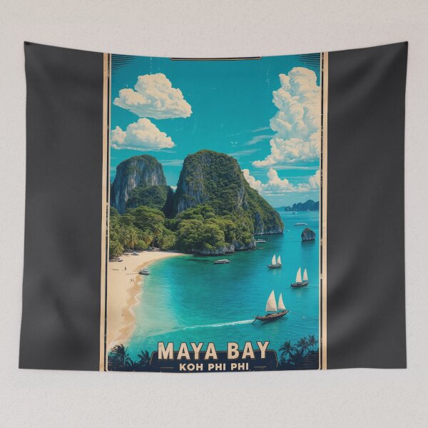 Item preview, Maya Bay Thailand Vintage Poster – Retro Phi Phi Islands Wall Print designed and sold by Ceemko's Vintage Corner.
