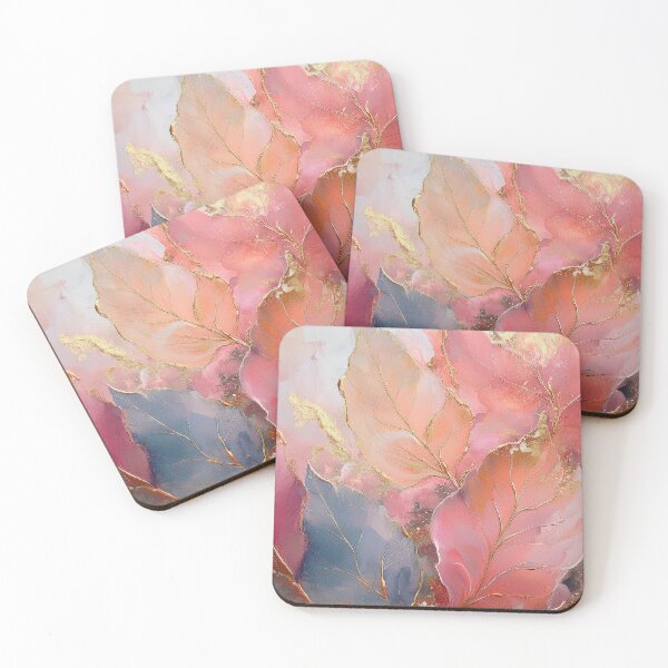 Item preview, Pastel pink and blue textured Autumn leaves, fall season, muted delicate colours, dusty blue, pink and gold VINTAGE leaf botanicals watercolor painting, gold highlights, leaf pattern watercolour  designed and sold by navitalidesign.