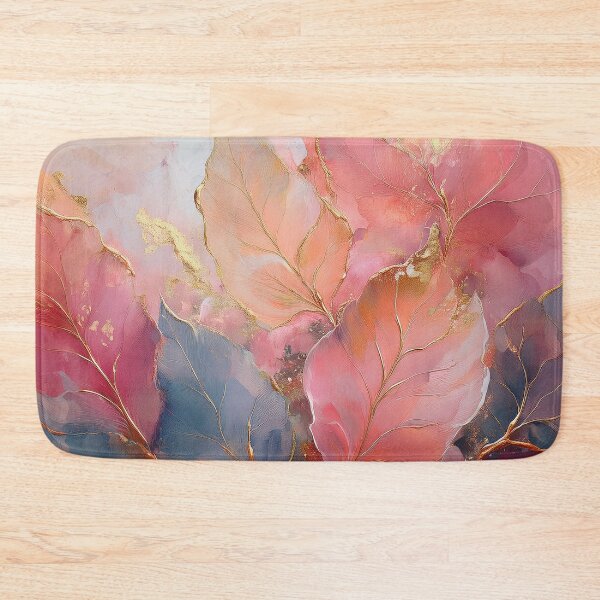 Item preview, Pastel pink and blue textured Autumn leaves, fall season, muted delicate colours, dusty blue, pink and gold VINTAGE leaf botanicals watercolor painting, gold highlights, leaf pattern watercolour  designed and sold by navitalidesign.