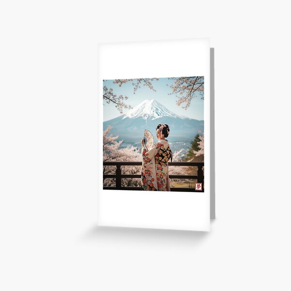 Item preview, Kimono Beauty with Sacred Mount Fuji and Cherry Blossoms designed and sold by schwa24jpn.