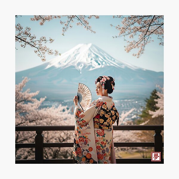 Item preview, Kimono Beauty with Sacred Mount Fuji and Cherry Blossoms designed and sold by schwa24jpn.