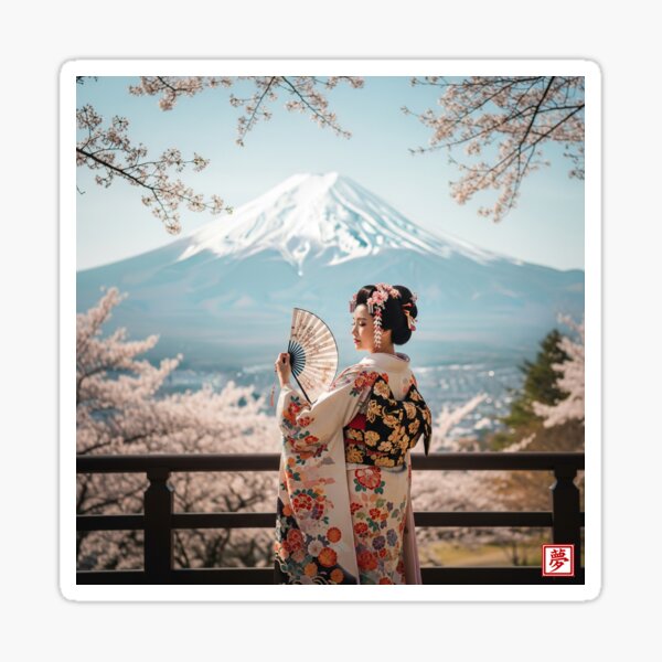 Item preview, Kimono Beauty with Sacred Mount Fuji and Cherry Blossoms designed and sold by schwa24jpn.
