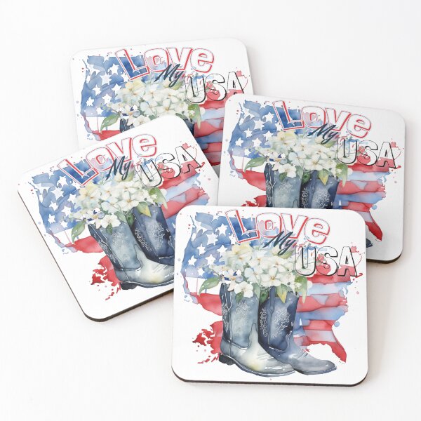 Item preview, Love My USA Boots and Flag with White Flowers designed and sold by Jessielee72.