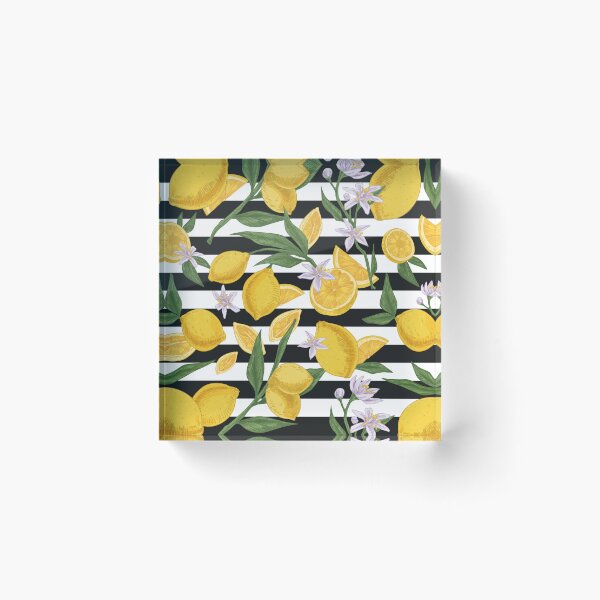 Item preview, Fresh Lemons on Black and White Stripes - Summer Fruit Pattern   designed and sold by Jackie.Bloom.