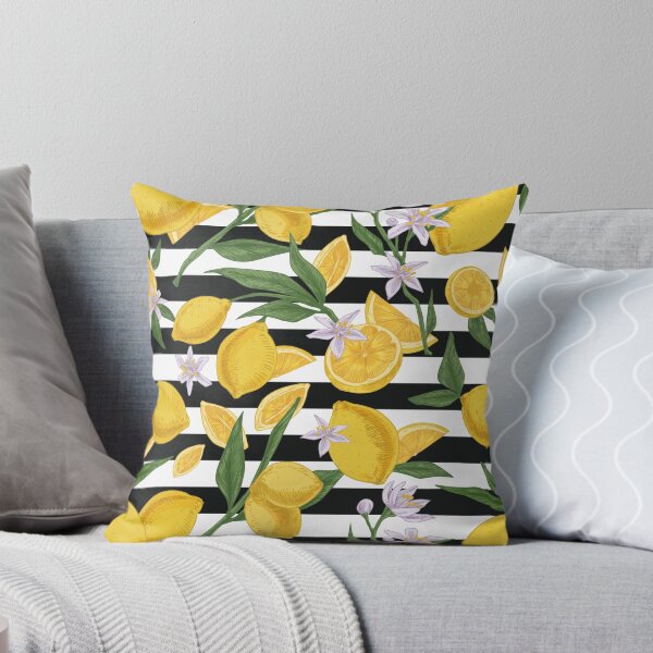 Item preview, Fresh Lemons on Black and White Stripes - Summer Fruit Pattern   designed and sold by Jackie.Bloom.