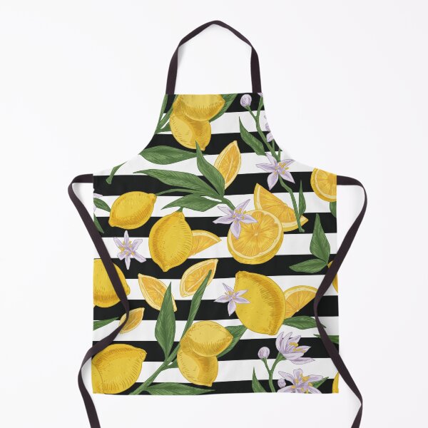 Item preview, Fresh Lemons on Black and White Stripes - Summer Fruit Pattern   designed and sold by Jackie.Bloom.