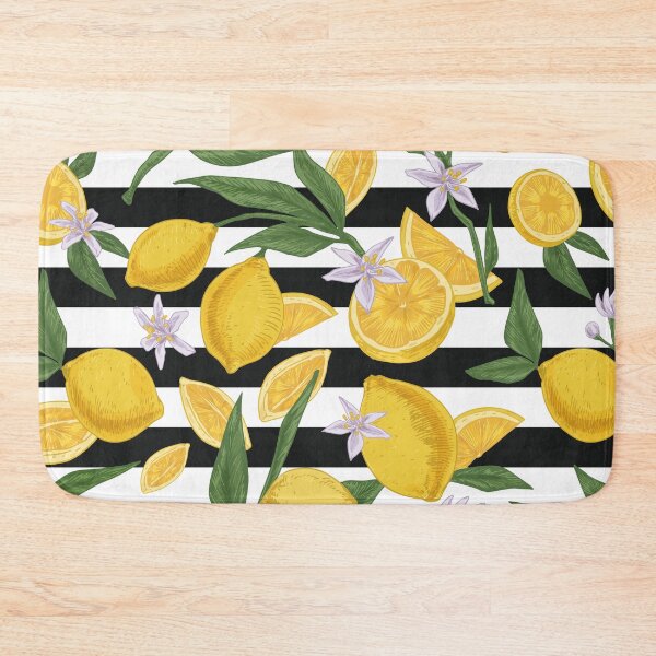 Item preview, Fresh Lemons on Black and White Stripes - Summer Fruit Pattern   designed and sold by Jackie.Bloom.