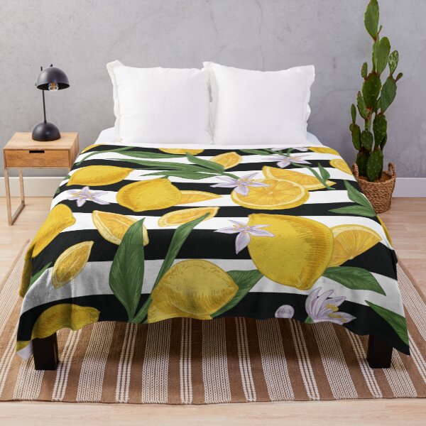 Item preview, Fresh Lemons on Black and White Stripes - Summer Fruit Pattern   designed and sold by Jackie.Bloom.