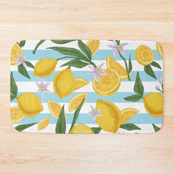 Item preview, Fresh Lemons on Blue and White Stripes - Summer Fruit Pattern   designed and sold by Jackie.Bloom.