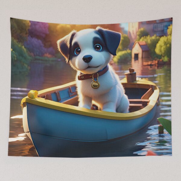 Item preview, Puppy in a canal boat on a river designed and sold by Colin Bentham.