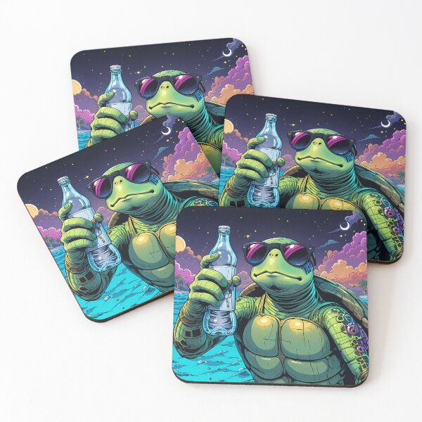 Item preview, Tropical Turtle holding a water bottle Under the Moonlight designed and sold by IndulgentBob.