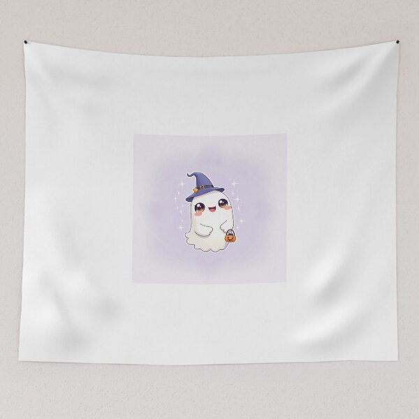 Item preview, Kawaii Chibi Ghost with Pumpkin Bucket designed and sold by MangaVixens.