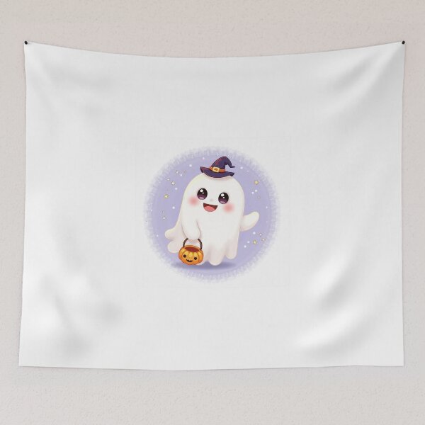 Item preview, Kawaii Chibi Ghost with Pumpkin Bucket designed and sold by MangaVixens.