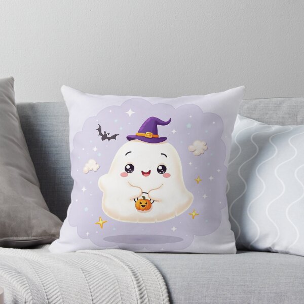 Item preview, Kawaii Chibi Ghost with Pumpkin Bucket designed and sold by MangaVixens.