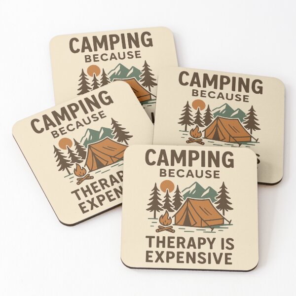 Item preview, Camping Because Therapy Is Expensive – Vintage Camping Illustration designed and sold by Meandmyshop.