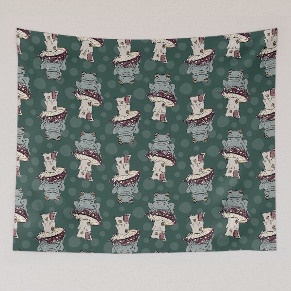 Item preview, vintage look fly agaric and frog on polka dots - pale ivy green designed and sold by kobyakov.
