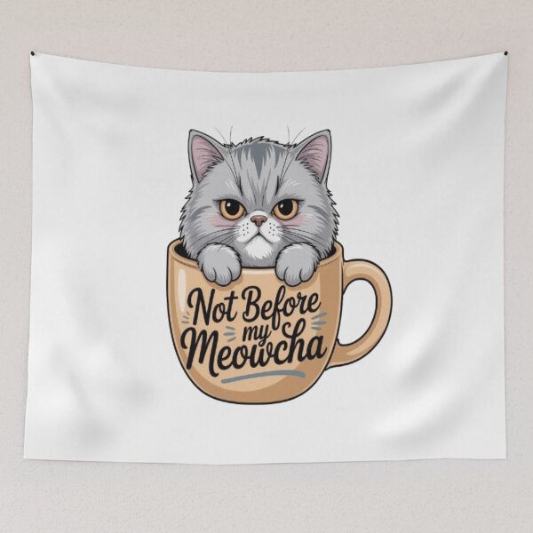 Item preview, Not Before My Meowcha – Grumpy British Shorthair Cat in Coffee Mug designed and sold by Petpixy.