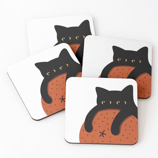 Artikelvorschau, Süße minimalistische schwarze Katze auf Orange entworfen und verkauft von digifylab.