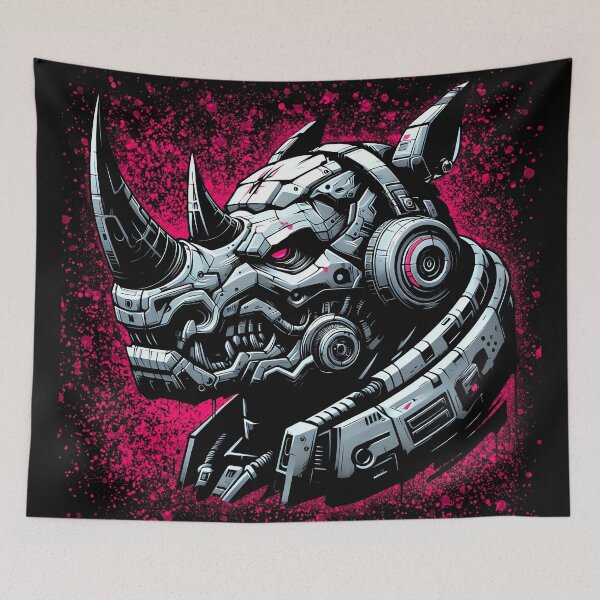 Item preview, Cyber Rhino Rampage – the ultimate techno-beast charging through neon chaos! designed and sold by DopeVibeStuff.