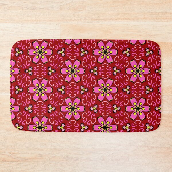 Item preview, Repeatable Pattern of Pink and Orange Flowers on a Dark Red Background, in Batik or Sarong Style designed and sold by Bulantanyong.