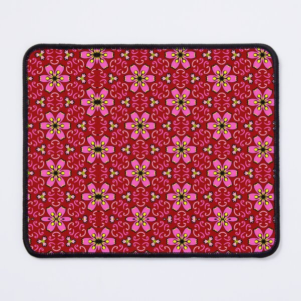 Item preview, Repeatable Pattern of Pink and Orange Flowers on a Dark Red Background, in Batik or Sarong Style designed and sold by Bulantanyong.