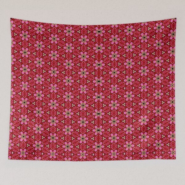 Item preview, Repeatable Pattern of Pink and Orange Flowers on a Dark Red Background, in Batik or Sarong Style designed and sold by Bulantanyong.