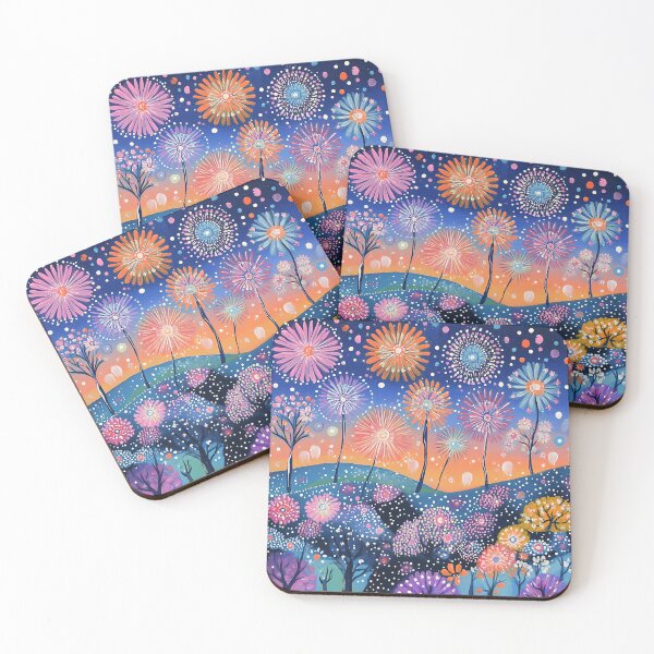 Item preview, Peach, Purple and Pink Firework Floral Hillside  designed and sold by Neika Shimm Designs.
