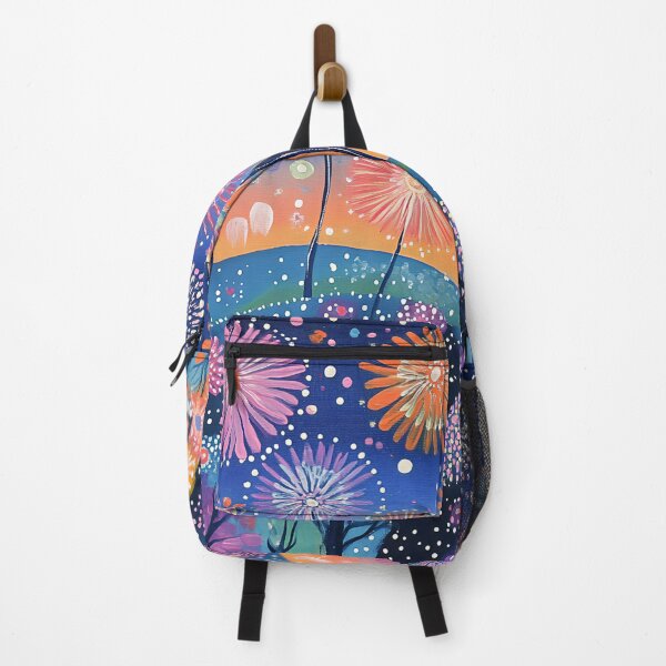 Item preview, Peach, Purple and Pink Firework Floral Hillside designed and sold by Neika Shimm Designs.