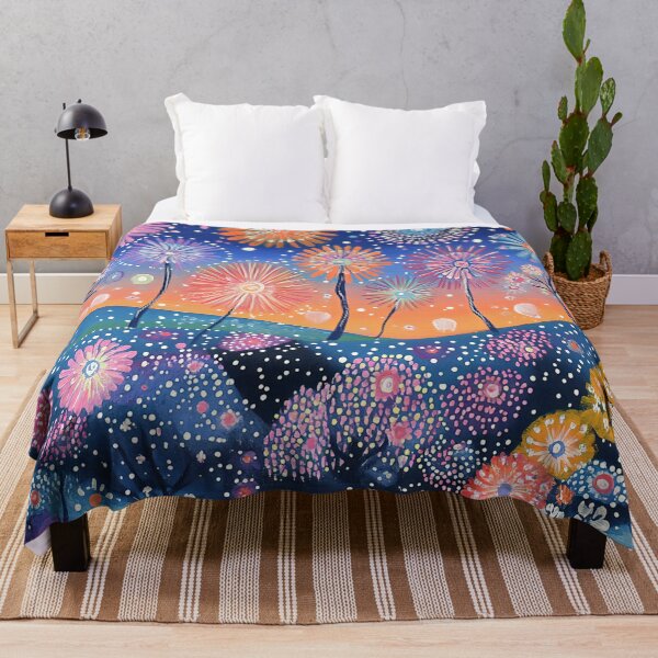 Item preview, Peach, Purple and Pink Firework Floral Hillside designed and sold by Neika Shimm Designs.