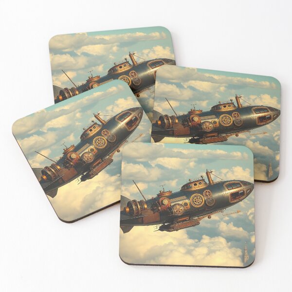 Item preview, Steampunk airship over a cloud city designed and sold by Zazeyy.
