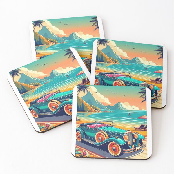 Item preview, Retro Convertible on Coastal Road – Colorful Vector Travel Art designed and sold by ashokreddy343.