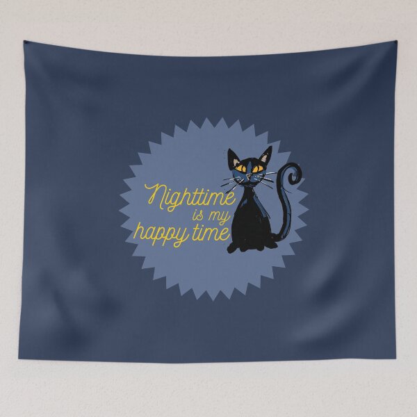 Item preview, Nighttime is my happy time - cute black cat designed and sold by kobyakov.