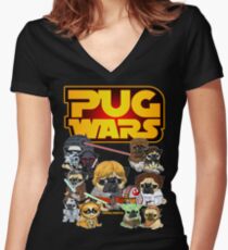 PUG WARS Women's Fitted V-Neck T-Shirt
