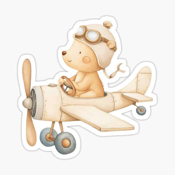 Item preview, A Baby Bear driving a airplane painted in watercolor designed and sold by Vanessa Illustration.