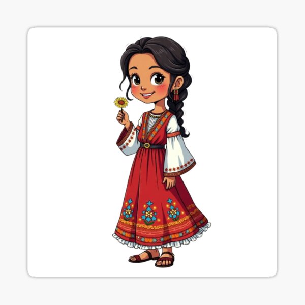 Item preview, Albanian Folk Girl Art – Gjirokastra Traditional Costume with Flower – Cute Ethnic Design designed and sold by TeutaDesings.