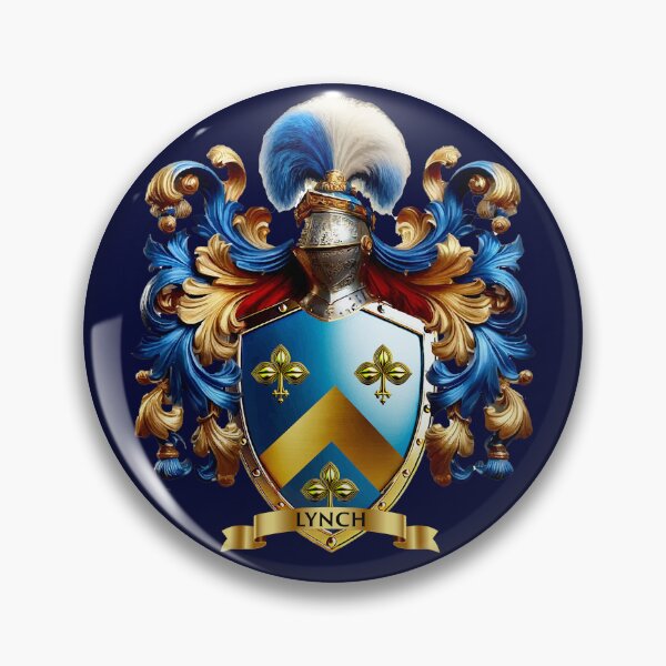Item preview, Lynch Family Crest – Irish Blue Shield with Gold Chevron & Trefoils designed and sold by Highlandkings.