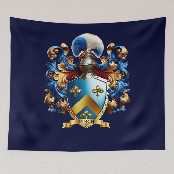 Item preview, Lynch Family Crest – Irish Blue Shield with Gold Chevron & Trefoils designed and sold by Highlandkings.