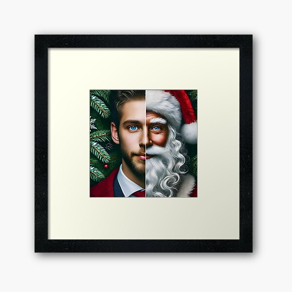 Item preview, Santa Then and Now – Split Portrait of Young Man and Classic Santa Claus designed and sold by EmeraldeaDesign.