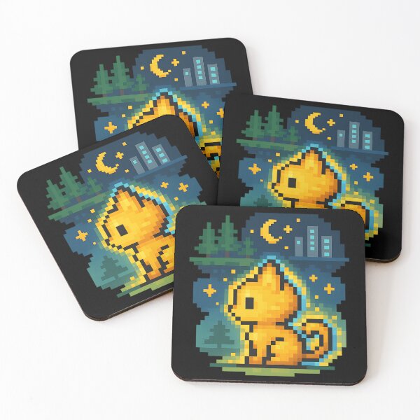 Item preview, Pixel Cat Beneath Neon Skyline designed and sold by MysticArtisan.