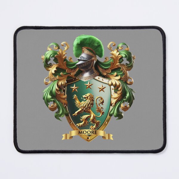 Item preview, Moore Family Crest – Irish Green Shield with Gold Lion & Stars designed and sold by Highlandkings.