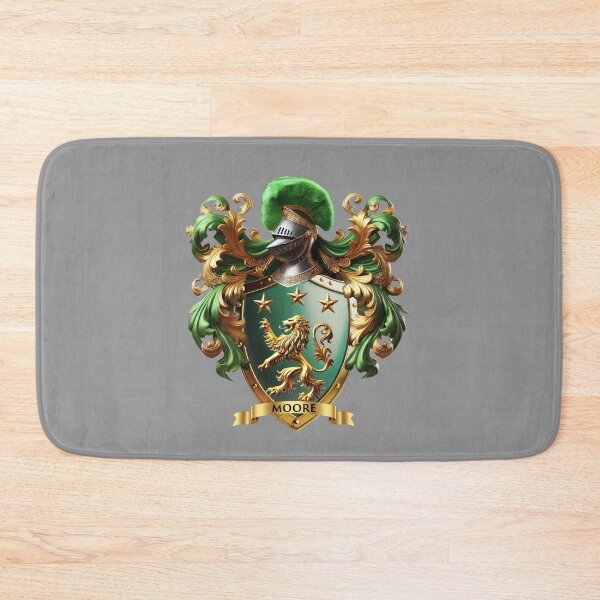 Item preview, Moore Family Crest – Irish Green Shield with Gold Lion & Stars designed and sold by Highlandkings.