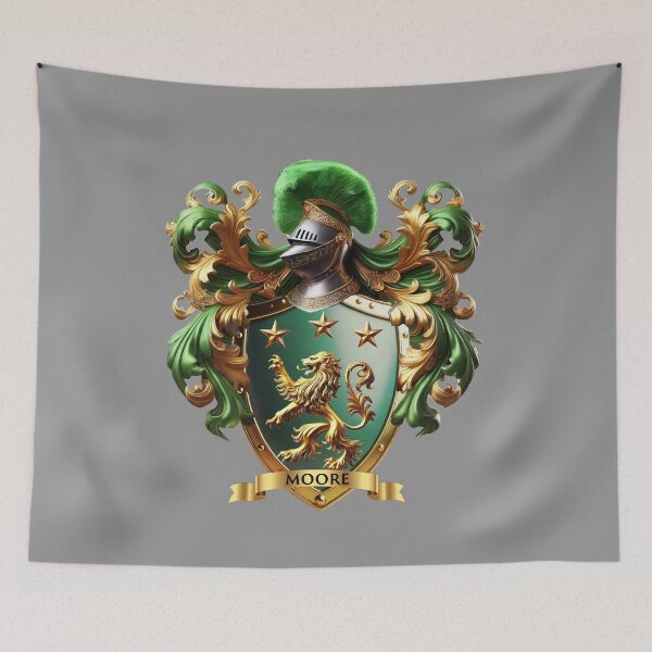 Item preview, Moore Family Crest – Irish Green Shield with Gold Lion & Stars designed and sold by Highlandkings.