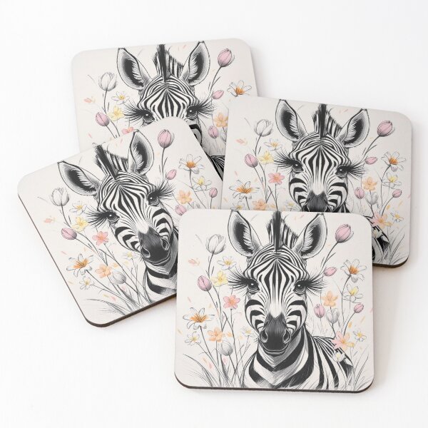 Item preview, Cute Long Eyelashes Zebra in Black and White and field of flowers designed and sold by AlinaSCorner.