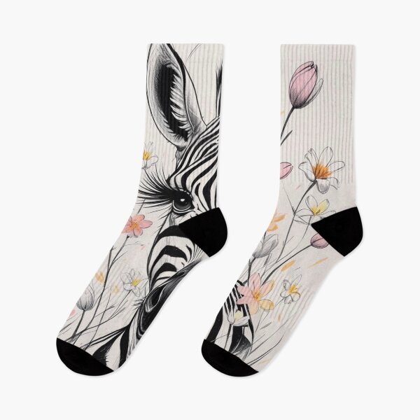 Item preview, Cute Long Eyelashes Zebra in Black and White and field of flowers designed and sold by AlinaSCorner.