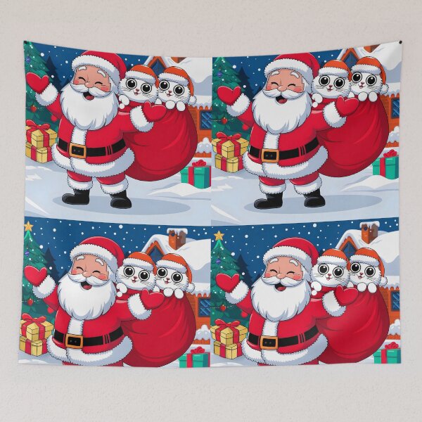 Item preview, Santa and His Christmas Kittens – Flat Style Holiday Art designed and sold by EmeraldeaDesign.