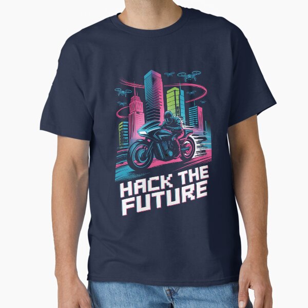 Item preview, Hack the Future Motorcycle T-Shirt - Cyberpunk Graphic Tee for Men and Women designed and sold by pnidesign.