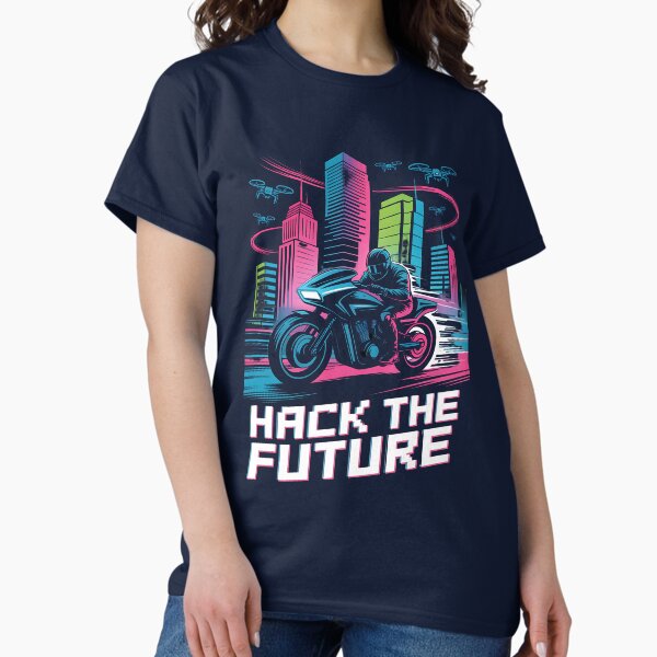 Item preview, Hack the Future Motorcycle T-Shirt - Cyberpunk Graphic Tee for Men and Women designed and sold by pnidesign.