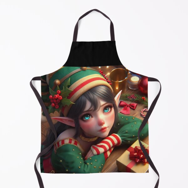 Item preview, Beautiful pointy-eared elf girl at a Christmas gift wrapping table designed and sold by EmeraldeaDesign.