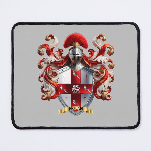 Item preview, Nolan Family Crest – Irish Silver Shield with Red Cross, Lion, Martlets & Swords designed and sold by Highlandkings.
